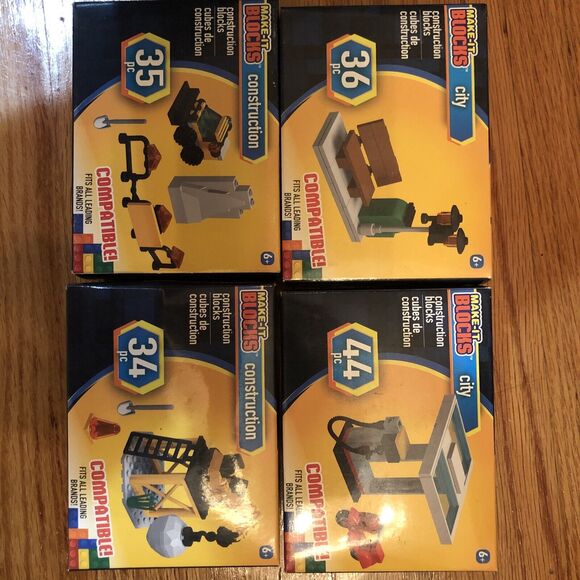 Make-It Blocks City, Construction &Gas Mini Figures Lot of 4 - New in Box - Picture 1 of 2